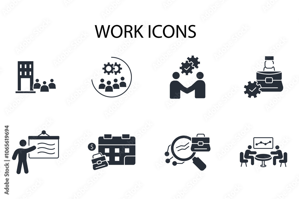 Poster work icon set.vector.editable stroke.linear style sign for use web design,logo.symbol illustration.