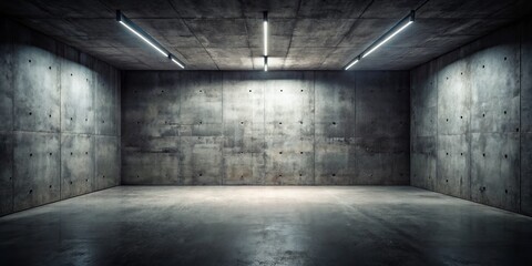 Concrete Room with Fluorescent Lighting - Minimalist Industrial Design