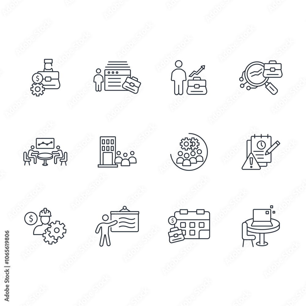 Poster work icon set.vector.editable stroke.linear style sign for use web design,logo.symbol illustration.