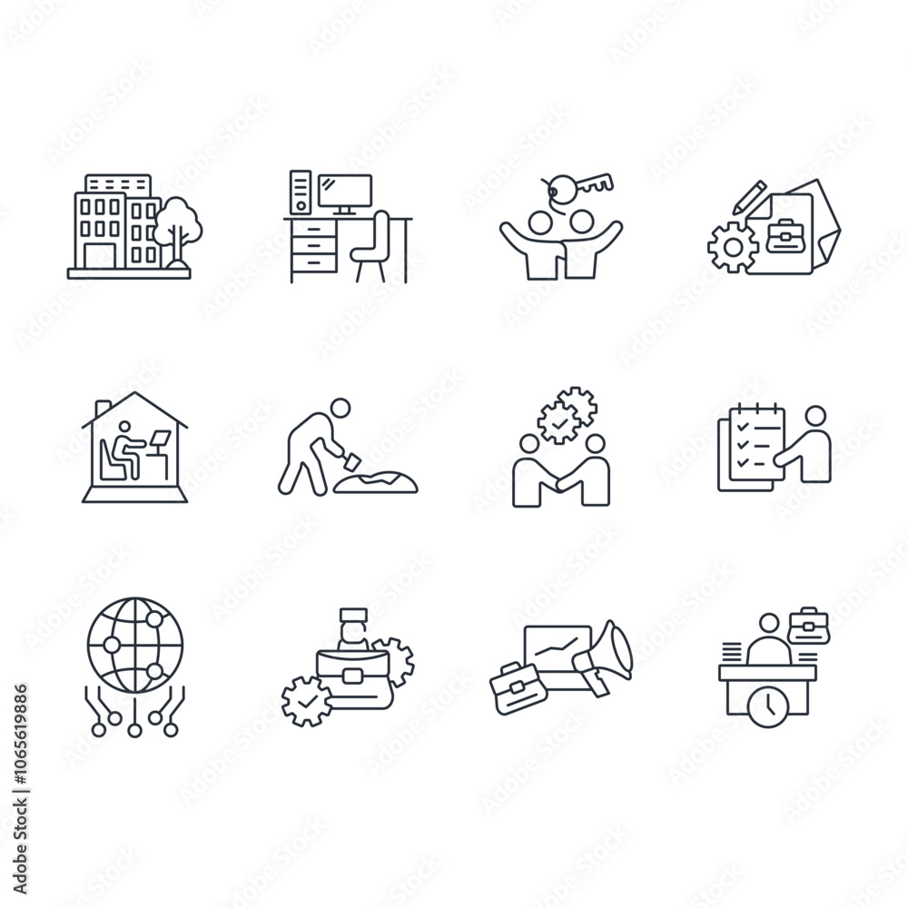 Poster work icon set.vector.editable stroke.linear style sign for use web design,logo.symbol illustration.