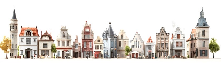 Obraz premium A Row of Quaint European Buildings with Shops and Trees