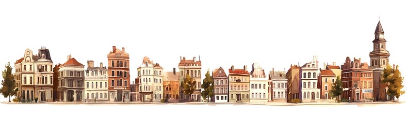 Obraz premium Watercolor Painting of a Row of Old European Buildings