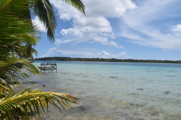 The white sand beaches and green backdrop on Bora Bora, French Polynesia