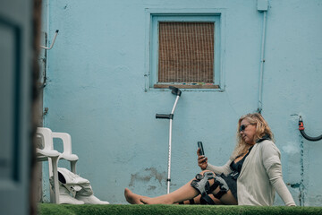 disabled woman with orthopedic prosthesis