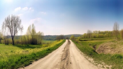 Fototapeta premium Serene Country Road Through Green Landscape