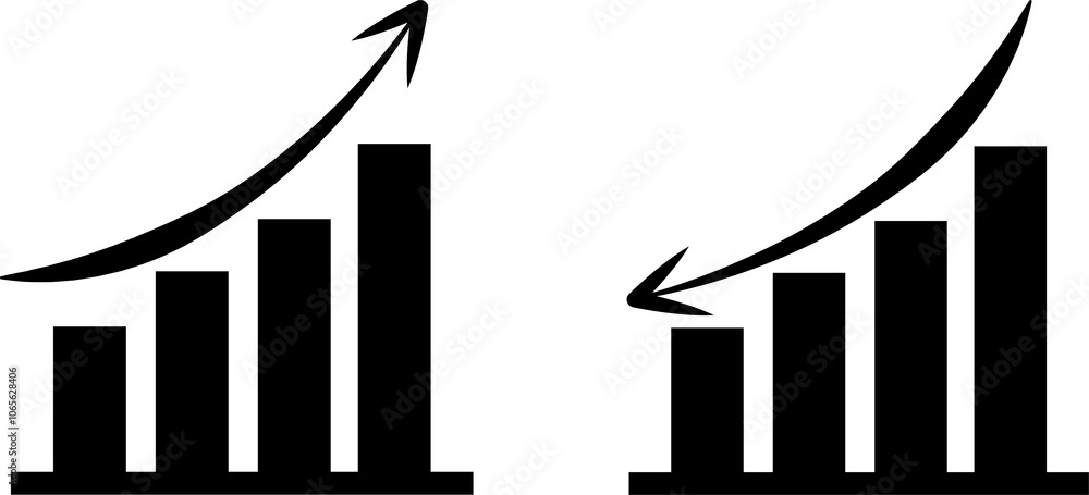 Poster growing graph bar icon business chart diagram symbol increase finance progress flat black element wi