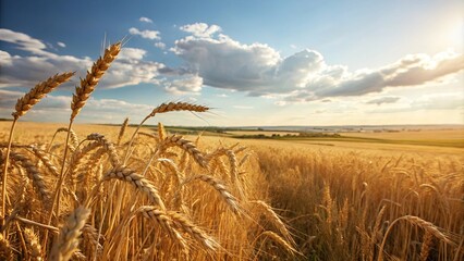 Golden Wheat Stalks Under Bright Sunlight