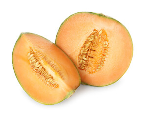 Slices of Cantaloupe melon isolated on white