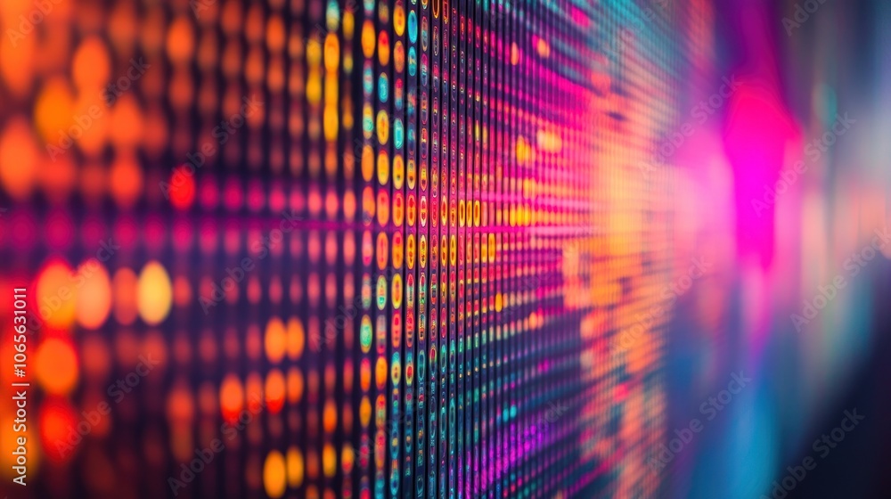 Poster a vibrant, abstract display of colorful dots resembling a digital screen or light installation.