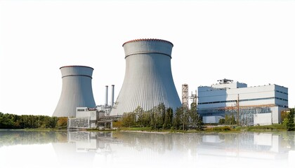 Fototapeta premium Nuclear power plant side view full length isolate on White background