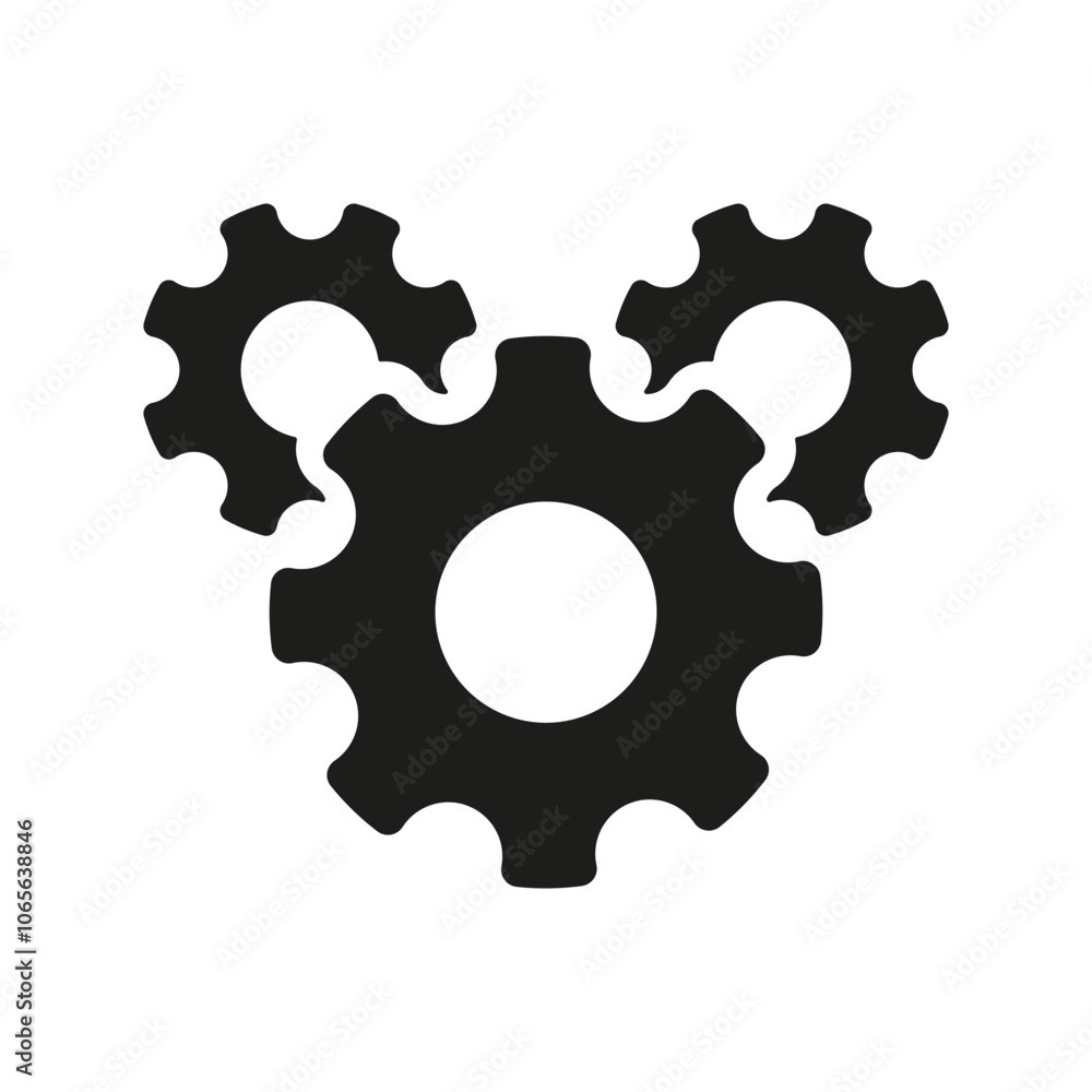 Poster gears silhouette icon for settings and configuration in technical support services. gear and cog ico