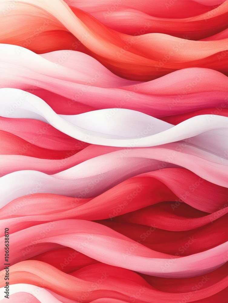 Poster a vibrant abstract design featuring flowing red and white waves, creating a sense of movement and de