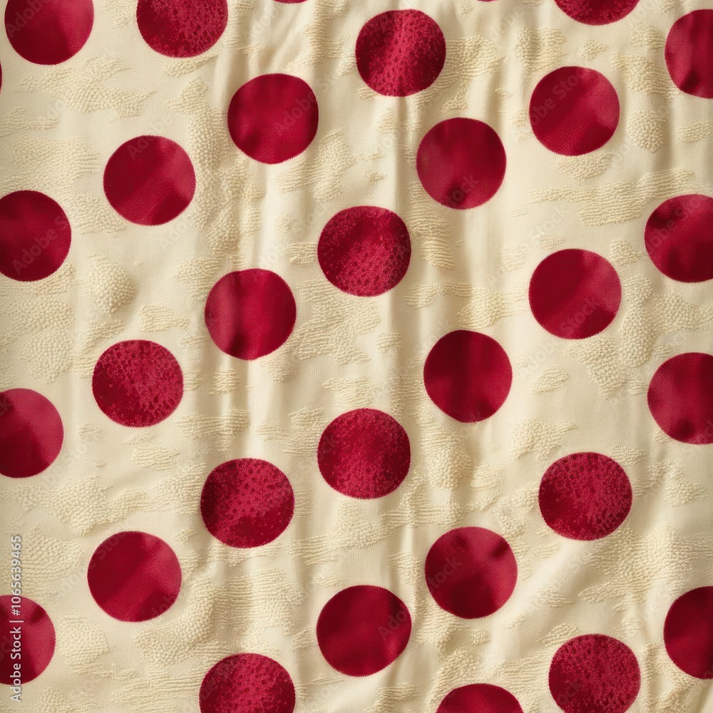 Aufkleber Elegant Fabric With Large Red Polka Dots on a Cream Background Creating a Vibrant Design
