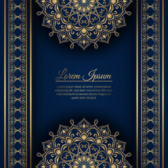 Blue background with gold mandala ornaments