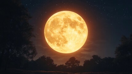 A full moon illuminates the night creating a captivating silhouette against a mesmerizing sky Experience the allure of lunar radiance