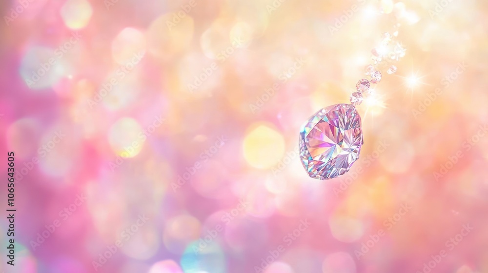 Poster sparkling diamond with bokeh background.