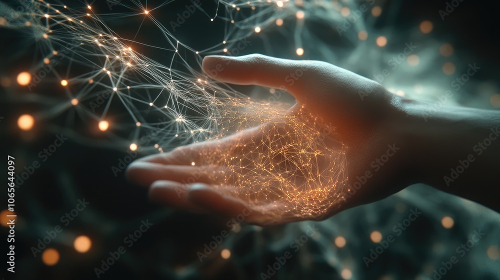 Aufkleber abstract representation of a neural network interacting with a human hand