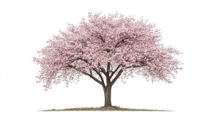 Obraz premium Front view of an Okame cherry tree isolated against a white background