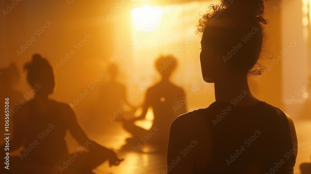 Poster a hazy atmosphere of serene participants meditating while inhaling the calming scents.