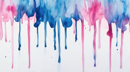 Fototapeta premium Vibrant watercolor drips in blue and pink create an abstract illustration on a light backdrop