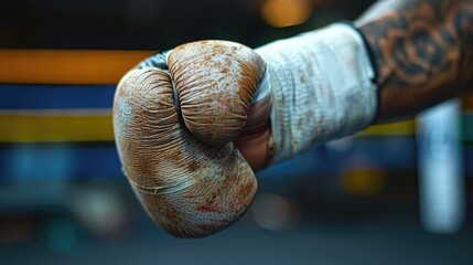 Man applying a bandage in a boxing gym during a training session
