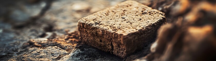 Fototapeta premium Close-up of a Rough, Brown Rock with an Out-of-Focus Background