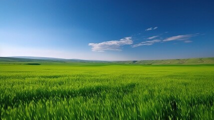 Lush Green Field Under Clear Blue Sky
