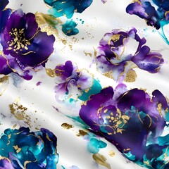 Abstract Watercolor Floral Background with Gold Glitter