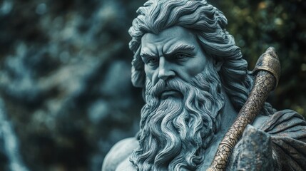 Obraz premium A detailed statue of a powerful figure, possibly representing a deity or mythological character.