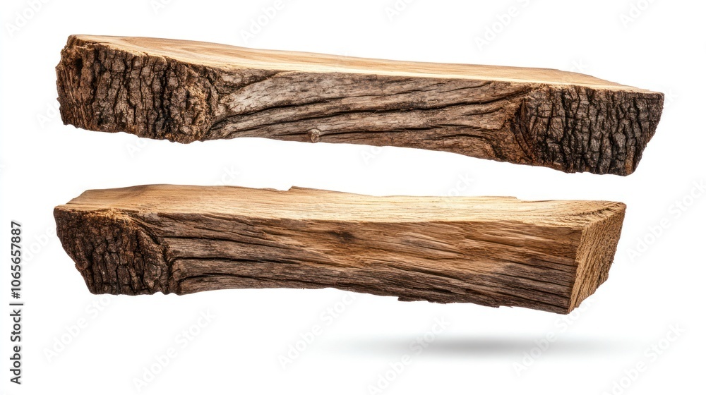 Aufkleber two rustic wood slabs floating on a white background
