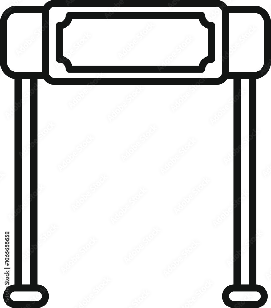 Poster metal detector gate with empty sign is scanning for weapons at airport security checkpoint