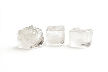 ice cubes with water droplets on a white background 