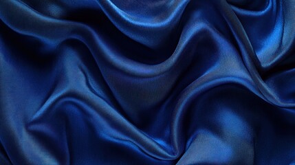 Fototapeta premium Smooth, deep blue satin fabric with elegant folds and a glossy sheen.