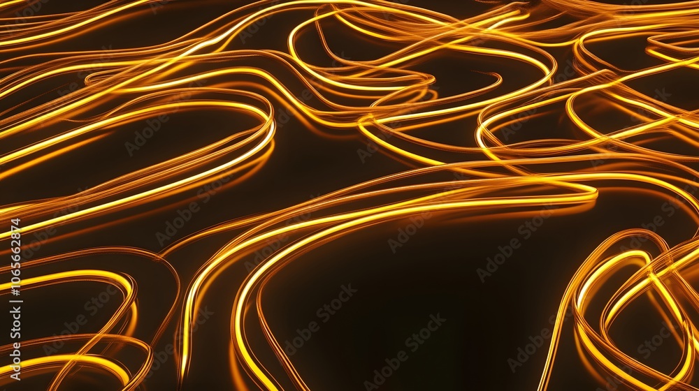 Poster abstract swirls of golden light creating a dynamic flow against a dark background.