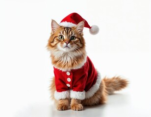 Adorable Cat Dressed in Santa Outfit Spreads Holiday Cheer on Isolated White Background