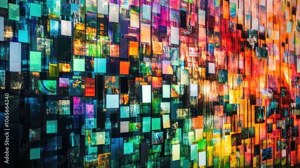 Aufkleber a vibrant, abstract mosaic of colorful digital panels creating a dynamic visual experience.