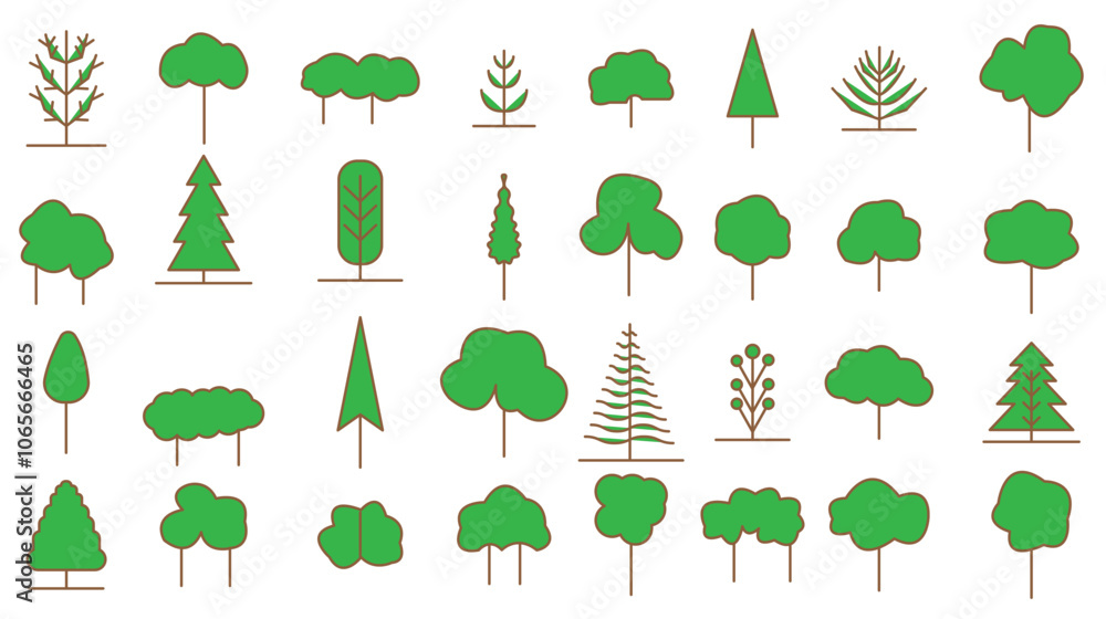 Poster tree icon vector set, linear and thin icon collection. vector illustration