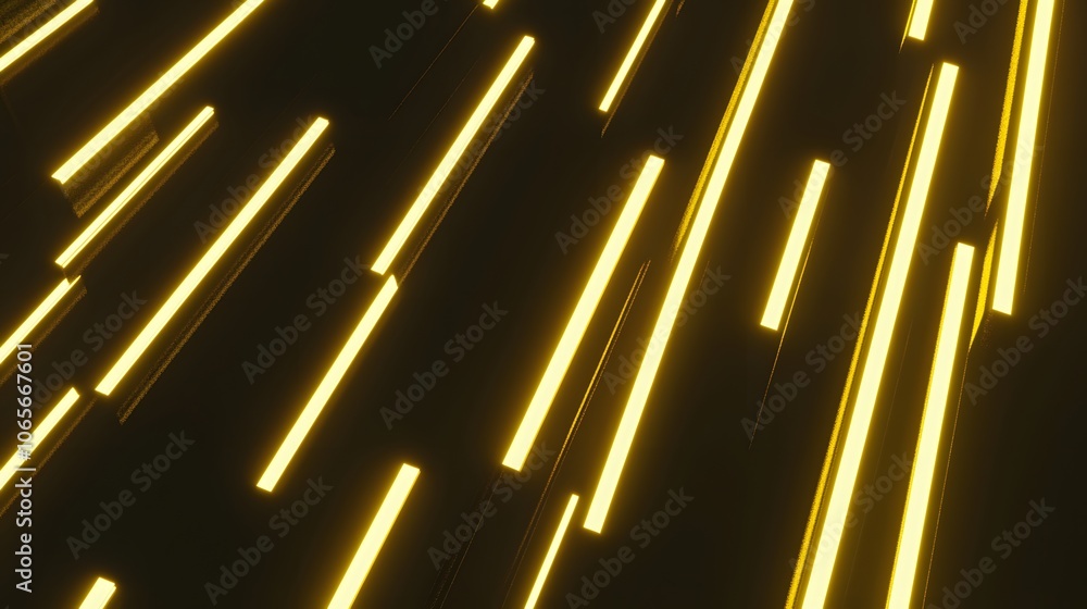 Poster abstract composition of glowing yellow lines on a dark background.