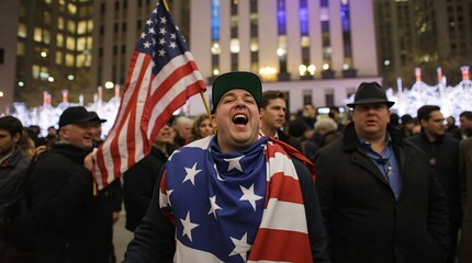 Naklejka premium Person holding american flag.