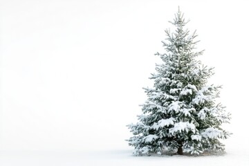 Fototapeta premium Christmas tree covered with snow isolated on white background.