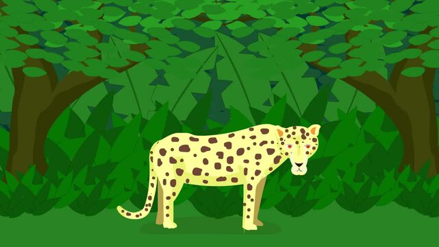 Animated video of a leopard in the jungle, art.