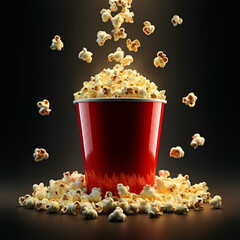 Bucket of Buttery Popcorn Pouring Out and Spilling over with Delicious Salty Popped Corn Move Snack