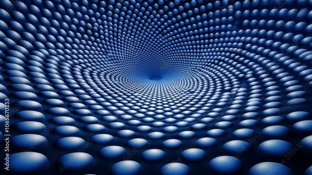 Poster blue sphere vortex: abstract digital art featuring a mesmerizing vortex of blue spheres, creating a 