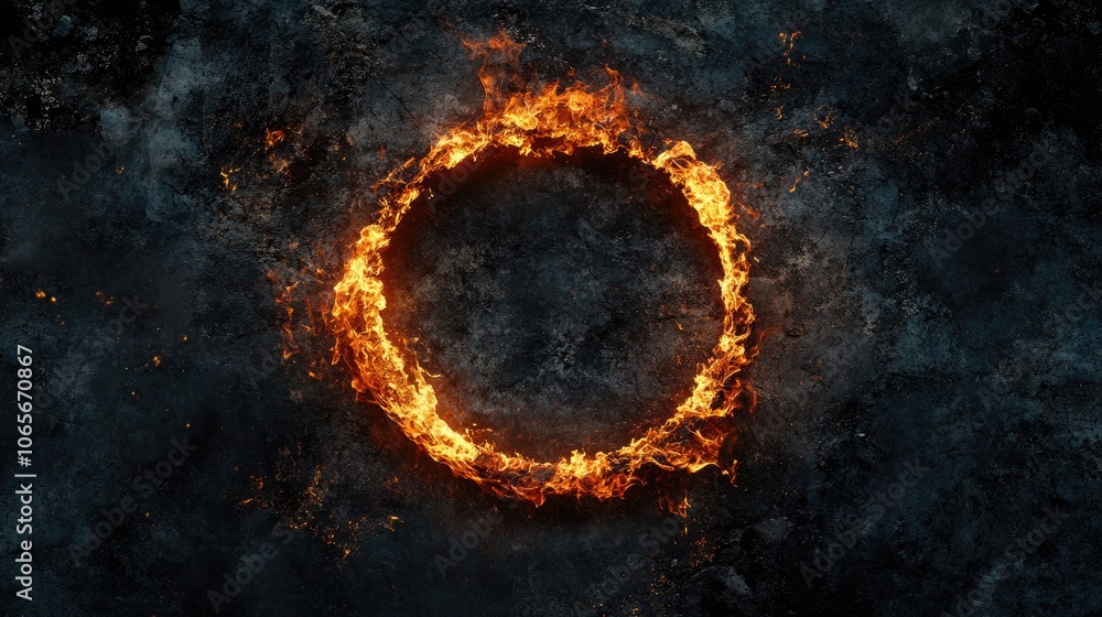 Poster fire frame border background for banner with copy space. flame frame on a dark background
