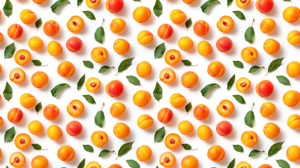 Seamless pattern of ripe apricots against a clean white backdrop perfect for textiles and wallpaper design