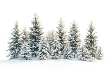 Fototapeta premium Spruce covered with snow isolated on white background winter forest