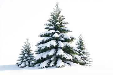 Fototapeta premium Spruce covered with snow isolated on white background winter forest