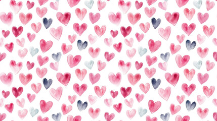 Seamless watercolor hearts pattern for Valentine s Day greeting cards romantic design