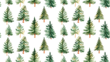 Obraz premium Watercolor illustration of a seamless Christmas tree pattern on a white background perfect for holiday decorations and seasonal designs