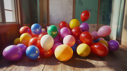 Fototapeta premium Sunlit Room with Party Balloons